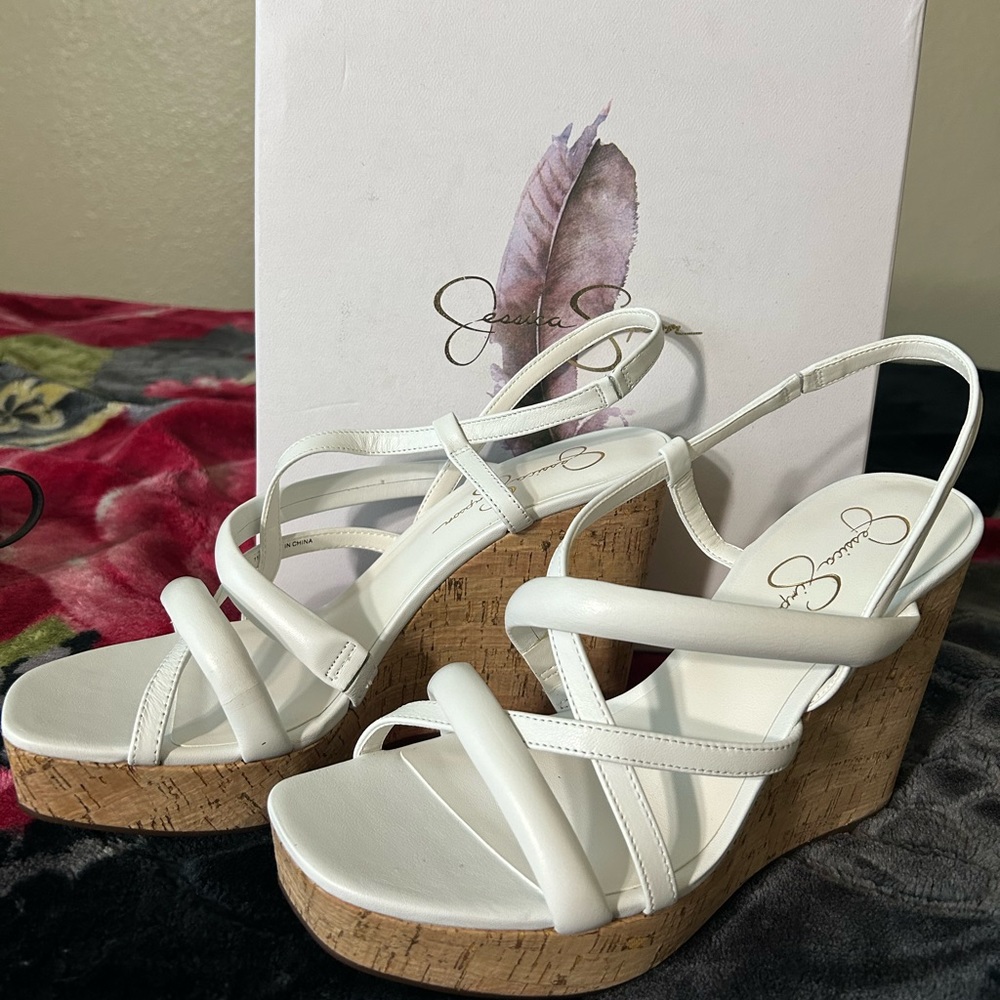 Jessica Simpson White Wedge Sandals Size 11